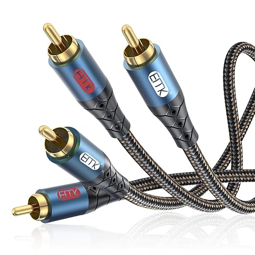 RCA Cable Subwoofer Cable 2RCA Male to 2RCA Male Stereo Audio Cable RCA Splitter 24K Gold-Plated Nylon Braided Double Shielded Digital Analogue Supports Amplifiers,Home Theater,Hi-Fi System(3.3ft/1m)