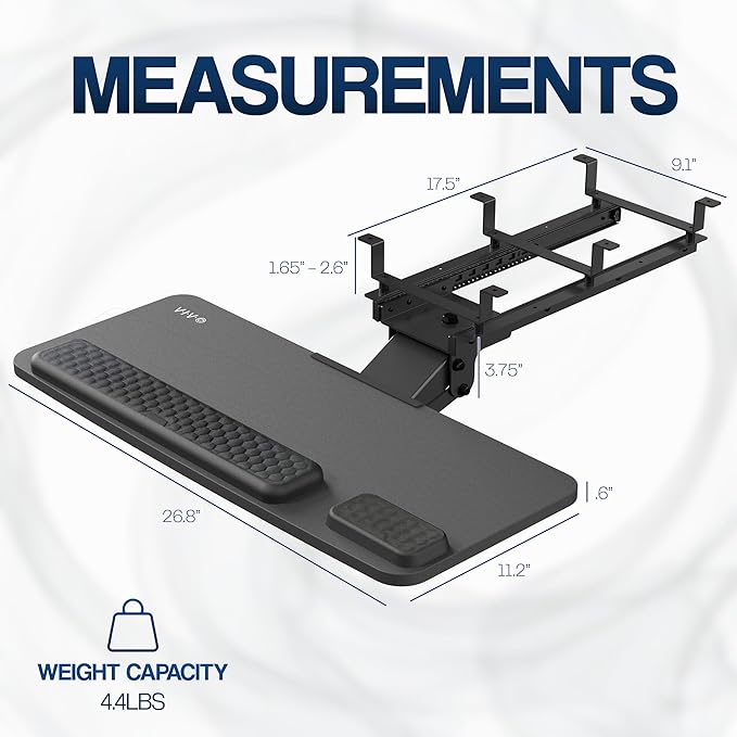 VIVO Premium Adjustable Computer Keyboard and Mouse Platform Tray, Ergonomic Under Table Desk Mount Drawer with Padding, Black, MOUNT-KB27P-B