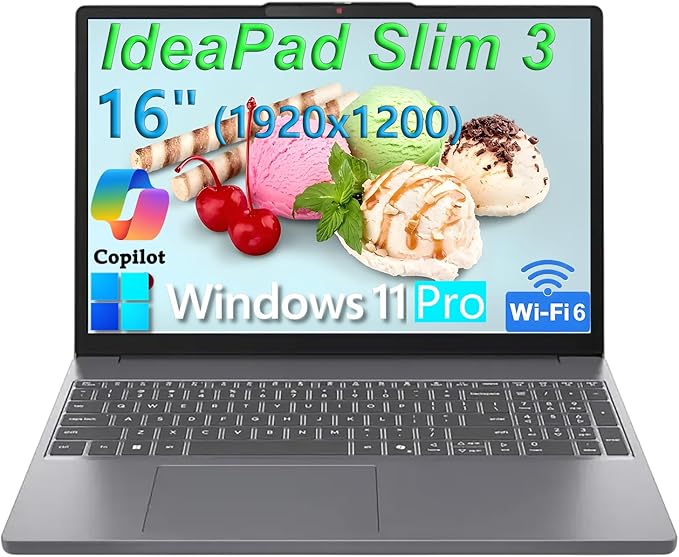 Lenovo Laptop Computer for Home Student Business, IdeaPad Slim 3, Intel i7-13620H (Beat Ultra 7 255U), 16GB DDR5 RAM, 256GB PCIe SSD, 16" FHD+, WiFi 6, Type-C, HDMI, Luna Grey, Windows 11 Pro, Wendbo
