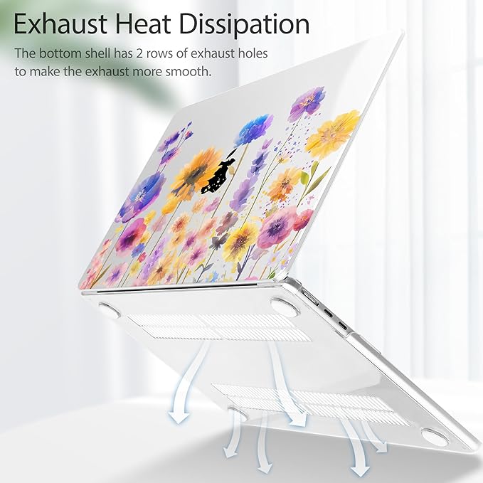 May Chen for MacBook Air 13.6 inch Case A3240 M4 A3113 M3 A2681 M2 with Retina Dispaly, 2025 2024 2023 2022 Release, Plastic Hard Shell Case with Screen Protector & Keyboard Cover, Watercolor Flower