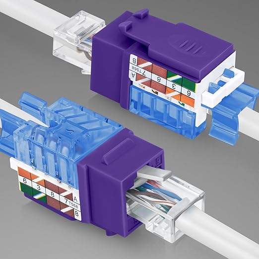 Everest 45° Angled RJ45 Cat5e Keystone Jacks 10-Pack in Purple - Slim Profile Female RJ45 Connectors - Cat 5e Keystone Jack - Compatible with 45° Angled Speed Termination Tool - 45Term (B0BL3GS7ZY)