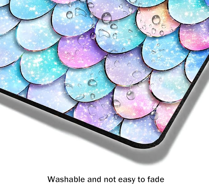Mouse Pad, Cute Glitter Mermaid Scale Mouse Pads for Desk, 9.5" x 7.9" Non-Slip Rubber Base Computer Mousepad with Women, Portable Square Design for Wireless Mouse and Pad Laptop Office & Travel