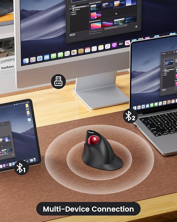 ProtoArc Vertical Wireless Trackball Mouse, EM05 NL Bluetooth Ergonomic Rollerball Mouse Rechargeable Computer Laptop Thumb Mice, 3 Device Connection, Compatible with iPad, Mac, Windows, PC-Red