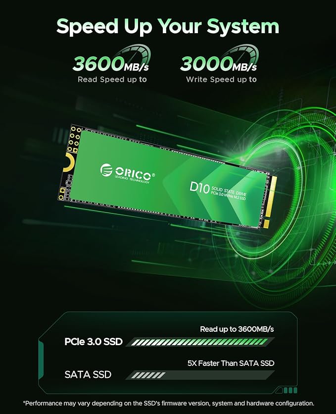 ORICO 2TB M.2 NVMe SSD, PCIe Gen3x4 2280 SSD - Up to 3600MB/s, Internal Solid State Drive with TLC NAND Flash, Compatible with Raspberry Pi 5 Desktop Laptop - D10