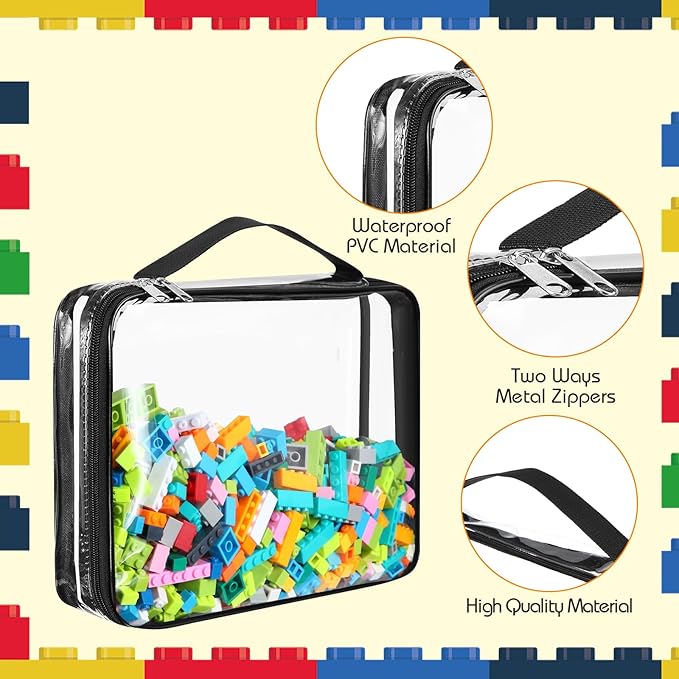 Sanwuta 6 Packs Toy Storage Bags, PVC Organizing Case Bags with Zipper, Waterproof Toy Container for Board Games, Building Blocks, Puzzles, Small Toys and Kids Books(Large,Clear)
