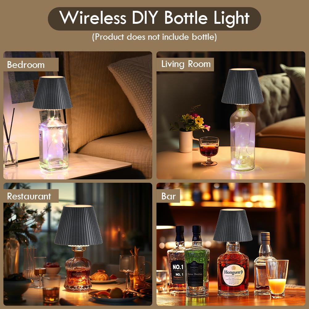WILIT Wireless Bottle Lamp for Liquor Bottles, 3-Level Brightness LED Night Lights, Wine Lamp for Home Decor, Unique Table Lamp with RGB Lights, Rechargeable Bottle Lights for Bedroom, Black