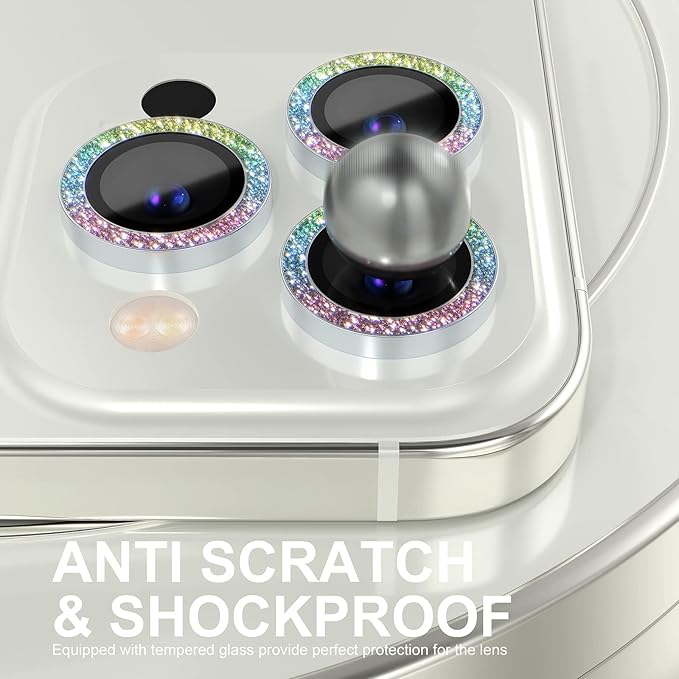 Choiche [3+1 for iPhone 14 Pro/iPhone 14 Pro Max Camera Lens Protector Bling, 9H Tempered Glass Camera Cover Screen Protector Metal Ring Decoration Accessories (Glitter-Colorful)