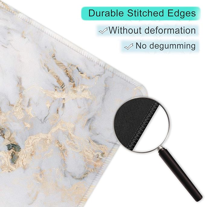 ITNRSIIET Mouse Pad with Stitched Edge Premium Textured Smooth Precise Operation Waterproof Washable Non-Slip Rubber Base Desktop Protection Mat, 10.2×8.3×0.12 inches, Gray Marbling Gold
