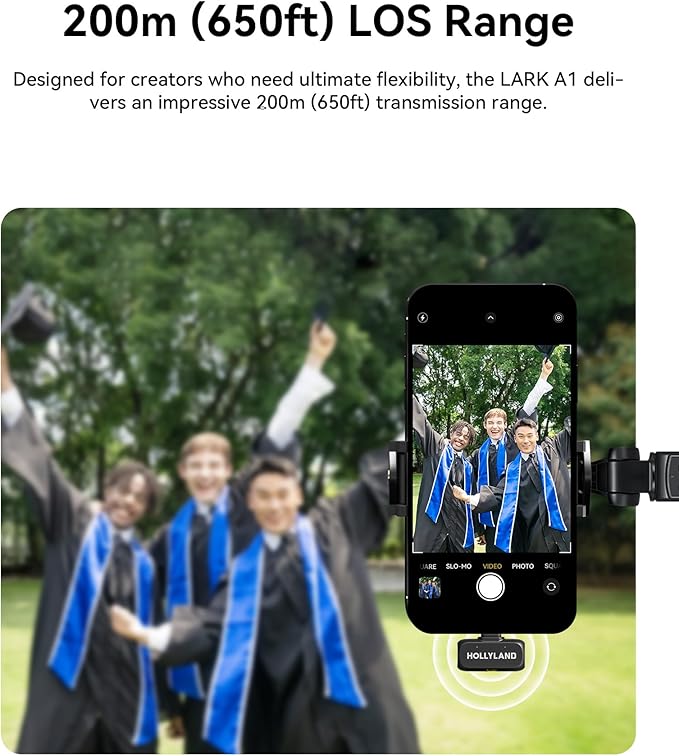 Hollyland Lark A1 Wireless Mini Microphone for iPhone & Android, 48kHz/24-bit, 3-Level Intelligent Noise Cancel, Microphone for YouTube, Podcast, Vlogging (Black, 2TX + 2RX + Charging Case)