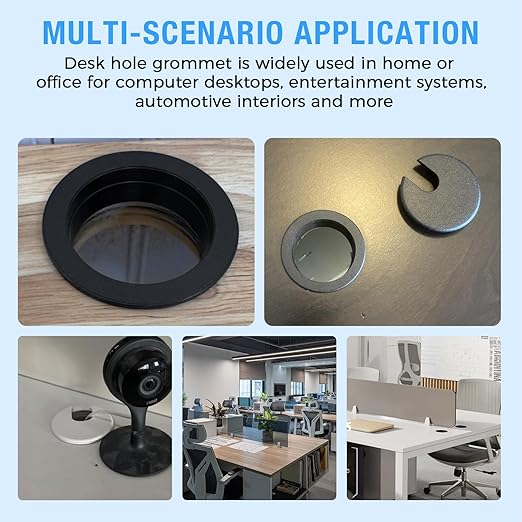 Desk Grommet 1-3/8" (35 mm), Desk Cord Hole Cover, Cable Grommet ABS Plastic, Desk Hole Grommet for Office and Home Table Cable, Detachable Cable Cord Organizer (Black 4 Pcs)