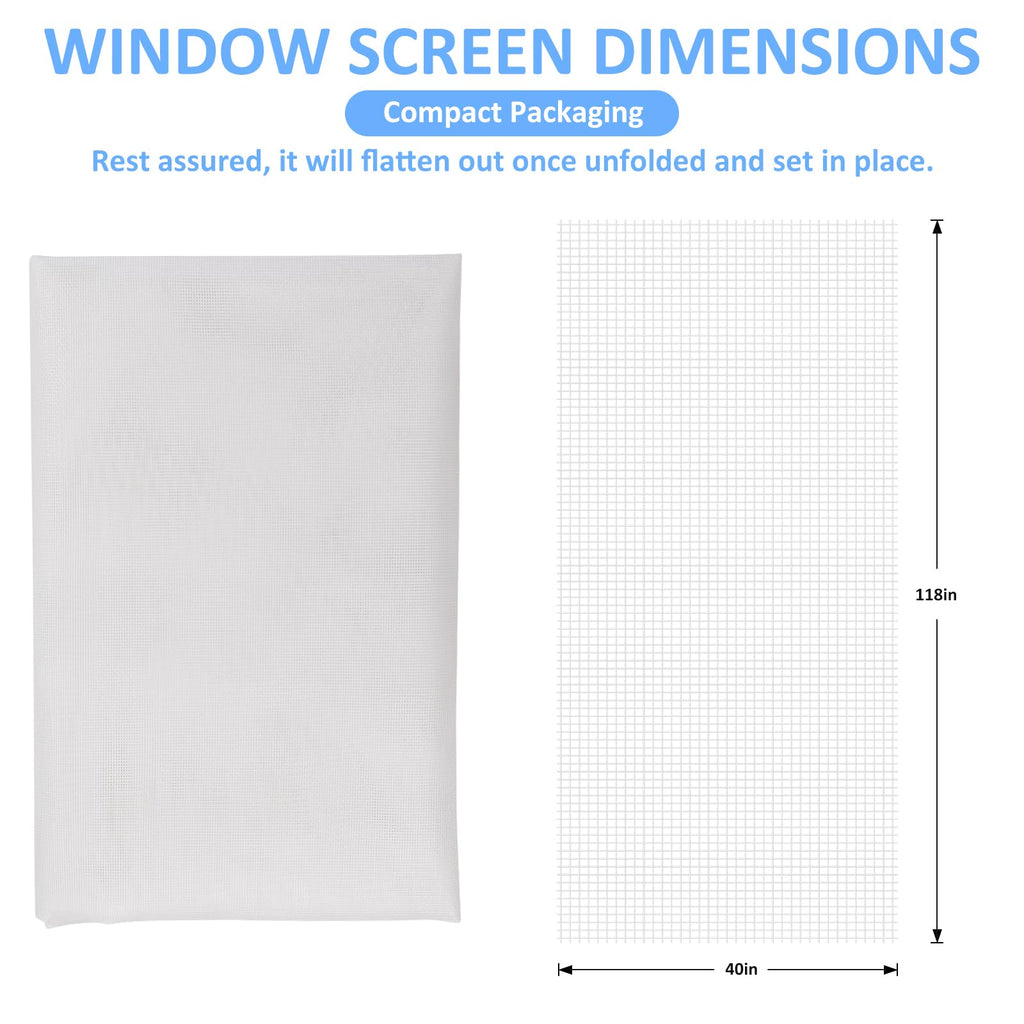 40"x118" Window Screen Mesh, Fiberglass Window Screen, Screen Door Mesh, Windows Screens and Screen Door Replacement, Patio Screen Mesh- White