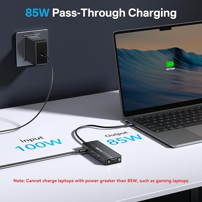 ACASIS USB C Docking Station Dual Monitors,8-in-1 Laptop Docking Station with Dual HDMI +VGA +3 * 5G USB-A/C+3.5MM Audio+PD100W, USB C HUB multiport Adapter for Dell/HP/Lenovo ThinkPad（Black）