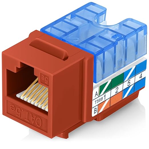 Everest 90° Angled RJ45 Cat5e Keystone Jacks 10-Pack in Orange - Slim Profile Female RJ45 Connectors - Cat 5e Keystone Jack - Compatible with 90° Angled Speed Termination Tool - easyJACK (B094WB91H3)