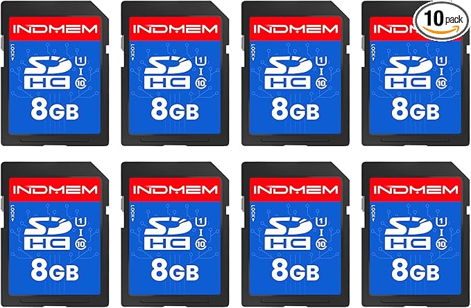 INDMEM SD Card 8GB, 8 Packs Class 10 8GB Flash Memory Card MLC Standard Secure Digital Cards Camera Card