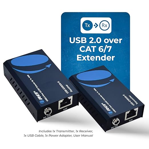 OREI USB 2.0 Over Ethernet Cat5e/6 Extender LAN Upto 330 Feet - Extends 2 Ports USB-A Signal Over LAN Ethernet - Power Over Cable for Long Distance Extension Supports All Operating System