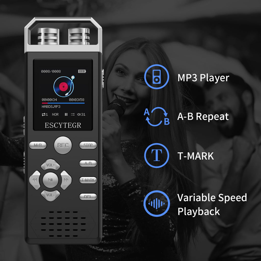 ESCYTEGR 144GB Digital Voice Activated Recorder 1536KBPS Audio Voice Recorder with Playback Recording Device Dictaphone Sound Tape Recorder with Password Protection for Lectures,Meetings