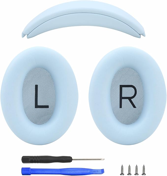 Earpads and Headband Cover Ear Muffs for Bose QC35 QC45 Headphones Accessories with Protein Leather& Memory Foam (Sky Blue)