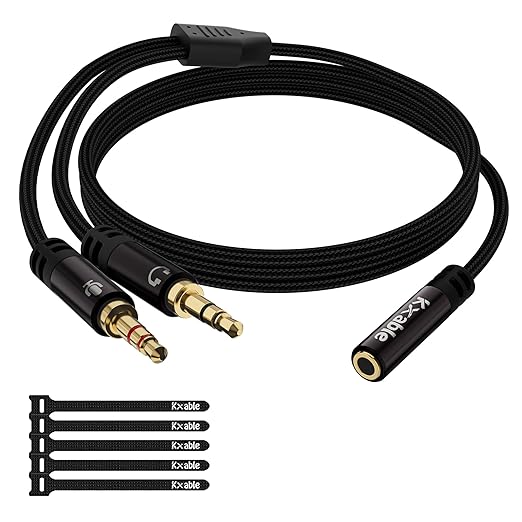Headphone Splitter for Computer, 3.5mm Female to Dual 3.5mm Male Audio Splitter Cable, Stereo Jack Earphones Headset to PC Laptop Adapter, 1/8inch 2-in-1 Y Separator Aux Dongle Converters, 6FT