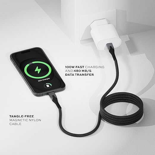 Statik MagStack Pro USB C to USB C Cable, Magnetic Type C Charger Fast Charging Cord, On The Go Magnetic Charging Cable for Car, Compatible w/iPhone 16 Pro Max, 15, Galaxy S21, 100W 3FT/1M, 3-Pack