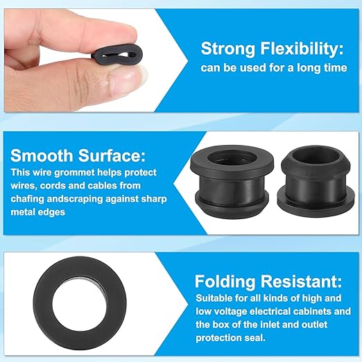 PATIKIL 13.5mm / 1/2 Inch Drill Hole,7/16 Inch ID Rubber Grommets, 12Pcs Top Hat Grommet for Wiring Eyelet Ring Gasket Automotive Firewall Cable Hole Plugs Wires Protection, Black