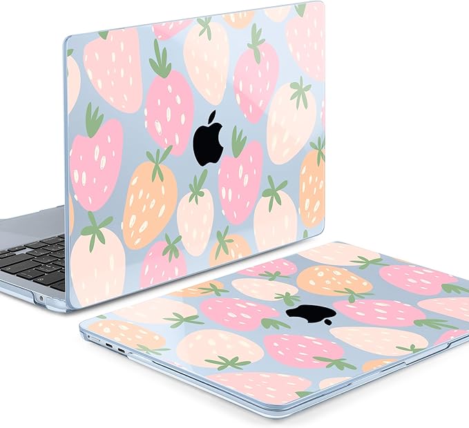 MEEgoodo Case for MacBook Air M4/M3/M2 13.6 inch 2025 2024 2022, Fit Model A3240 A3113 A2681, Compatible with MacBook Air 13 inch, Laptop Hard Shell Case with Keyboard Cover, Cute Drawn Strawberries