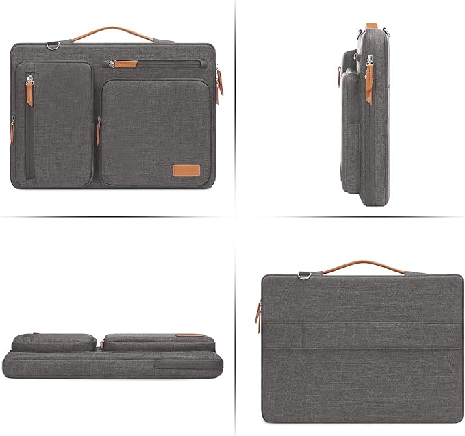 MOSISO 360 Protective Laptop Shoulder Bag,15 inch Computer Bag Compatible with MacBook Air M4 M3 M2/Pro A1990 A1707, Dell XPS Plus,Side Open Messenger Bag with 4 Zipper Pockets&Handle, Taupe Gray