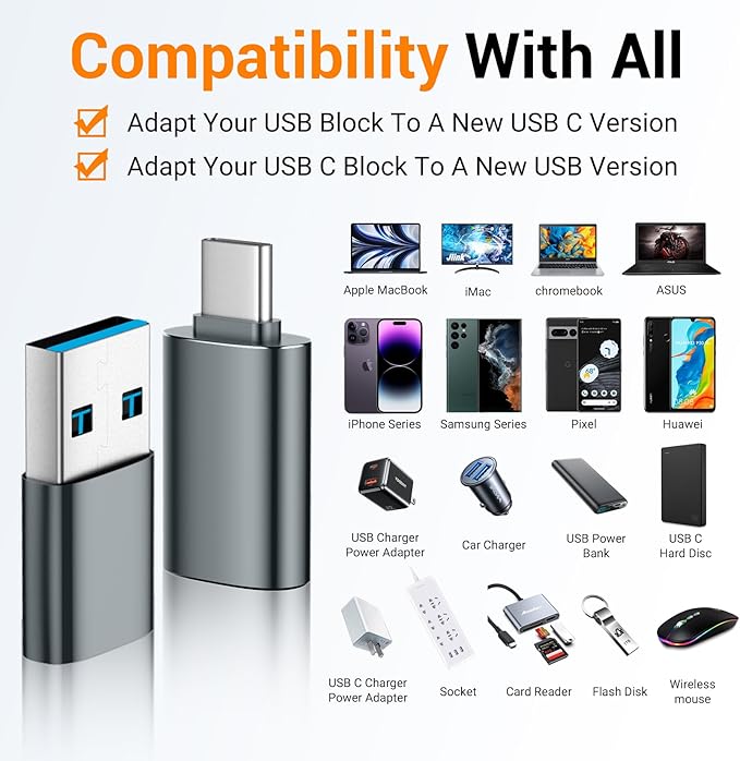 𝟒𝐏𝐚𝐜𝐤 𝐔𝐩𝐠𝐫𝐚𝐝𝐞𝐝 USB to USB C Adapter,USB C Male to USB 3.0 Female OTG Converter for iPhone 16 15 14 13 Plus Pro Max,Apple Watch,Airpods,S24 Ultra, Gender Changers OTG Adapters - Gray