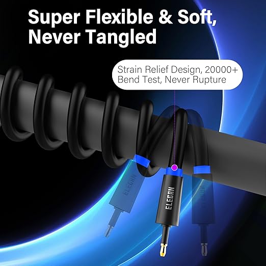 Elecan Mini Toslink to Toslink Digital Optical S/PDIF Audio Cable 15 Ft, Gold Plated Soft Flexible Fiber Optic Cable,Signal Protection PVC,Surround Sound for Soundbar,Home Theater,Hi-Fi System+Ties MI