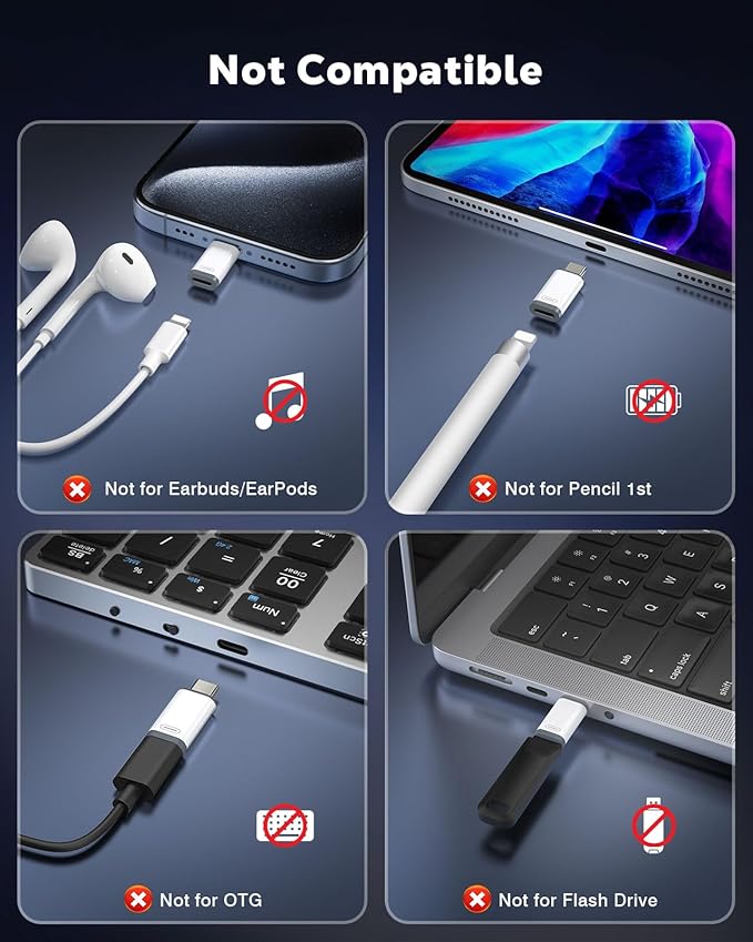 MoKo Lightning to USB-C Adapter for iPhone 17 16 15, Charge Only, 4 PCS