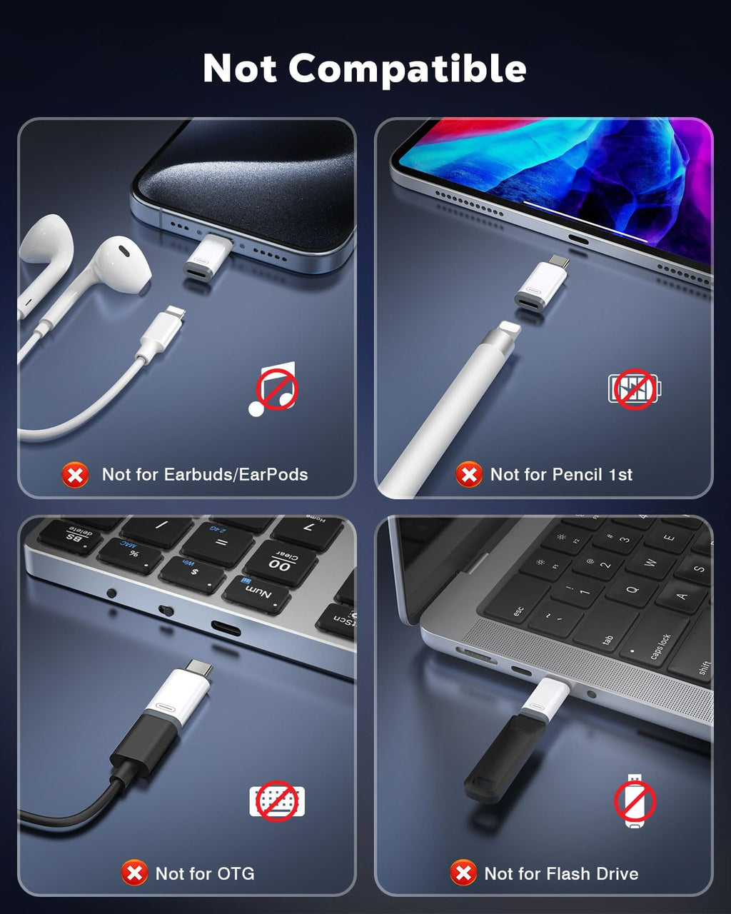 MoKo Lightning to USB-C Adapter for iPhone 17 16 15, Charge Only, 4 PCS