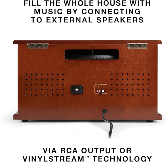 Victrola Navigator 8-in-1 Bluetooth Record Player with Built-in Speakers – 3 Speed Turntable, CD Player, Cassette, FM Radio, USB, RCA Out, Headphone Jack, Wireless Music Streaming, Real Wood (White)