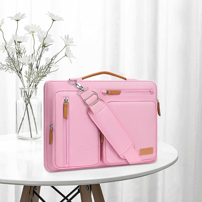 MOSISO 360 Protective Laptop Shoulder Bag,13-13.3 inch Computer Bag Compatible with MacBook, HP, Dell, Lenovo, Asus Notebook,Side Open Messenger Bag with 4 Zipper Pockets&Handle, Pink
