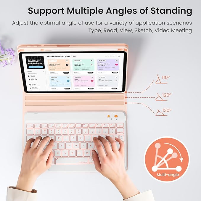 BLUTLOTUS for iPad 11th A16 10th Generation Case with Keyboard - 7 Colors Backlit Wireless Detachable Folio Keyboard Cover with Pencil Holder for iPad 11'' A16 2025 10th Gen 10.9 Inch 2022 (Pink)