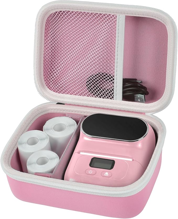 Case Compatible with Phomemo M110 Label Maker - Portable Mini Bluetooth Thermal Label Maker Carrying Storage Bag for Printer Labels, USB Cable and Accessories - Pink (Box Only)