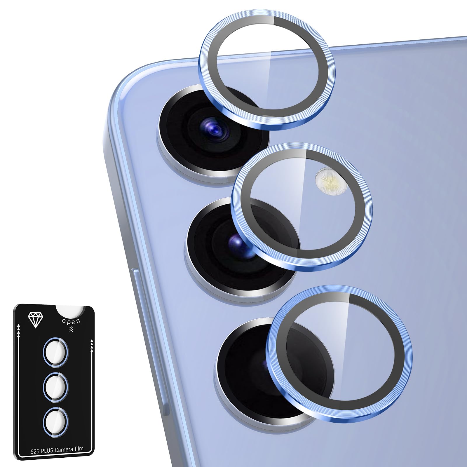 Avocase for Samsung Galaxy S25 Plus Camera Lens Protector, Individual Metal Ring Tempered Glass Lens Cover, [Strong Adsorption] Scratch Resistant Ultra-Thin HD Clear Lens Cover, 1 Set-Blue