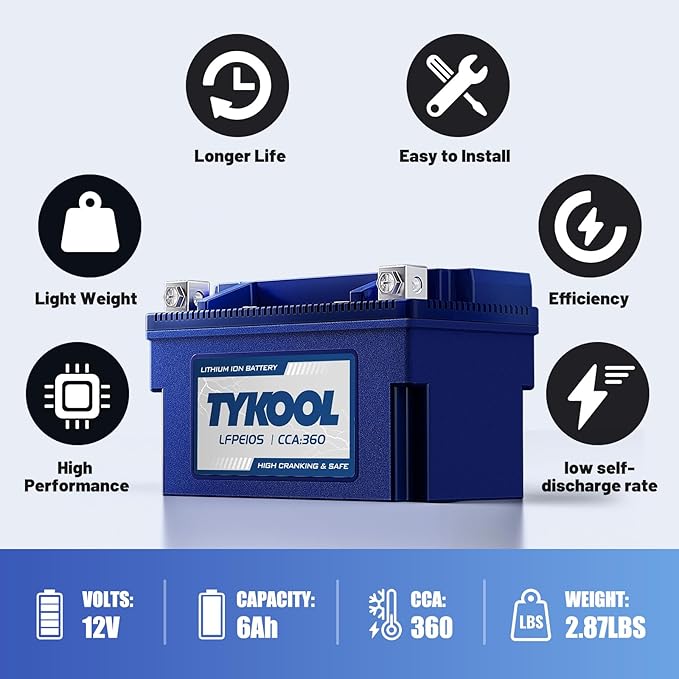 YTZ10S 12v lithium battery 6Ah 360CCA LiFePO4 battery, for Honda KTM Yamaha Harely Powersports Battery, Fit ATV, UTV, Scooter,Snowmobile, Motocross, Lawn Mower, Jt Ski, Motorboat,Quad,Tractor