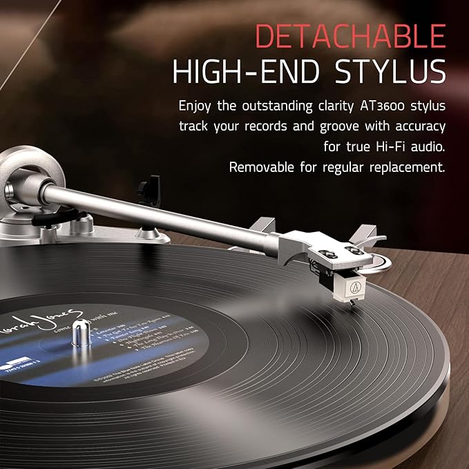 Turntables Record Player with Wireless Output Connectivity Vinyl Player Belt-Drive Support 33 45 RPM Speed Phono Line USB Digital to PC Recording with Advanced MM Cartridge ATN3600L Light Brown