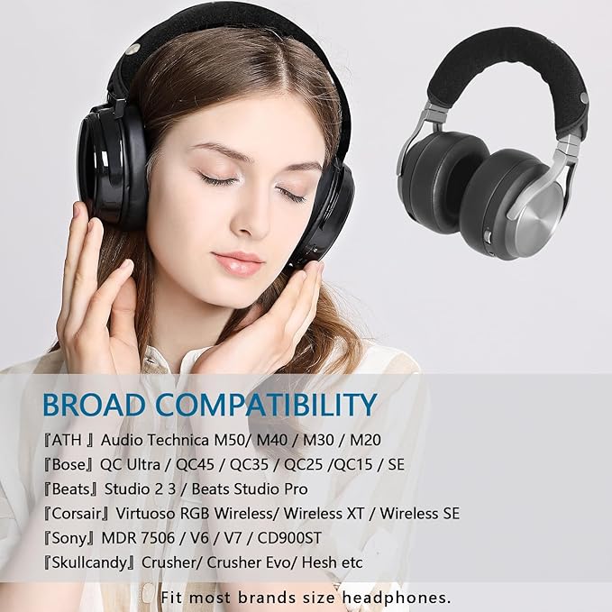 GEVO Replacement Headphone Headband Cover for Corsair Virtuoso, Audio Technica ATH M Series M50X, M50XBT, M50, M40X & More, Cushion Pad Protector Repair Part, Easy Installation No Tool Needed (Black)