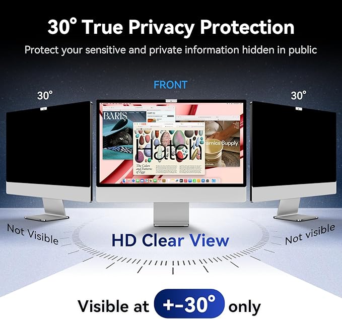 Privacy Screen for iMac 27 Inch Studio Display Desktop Computer Monitor, Anti Glare Blue Light Filter Shield, Upgraded Anti Spy 27 Inch iMac Privacy Protector