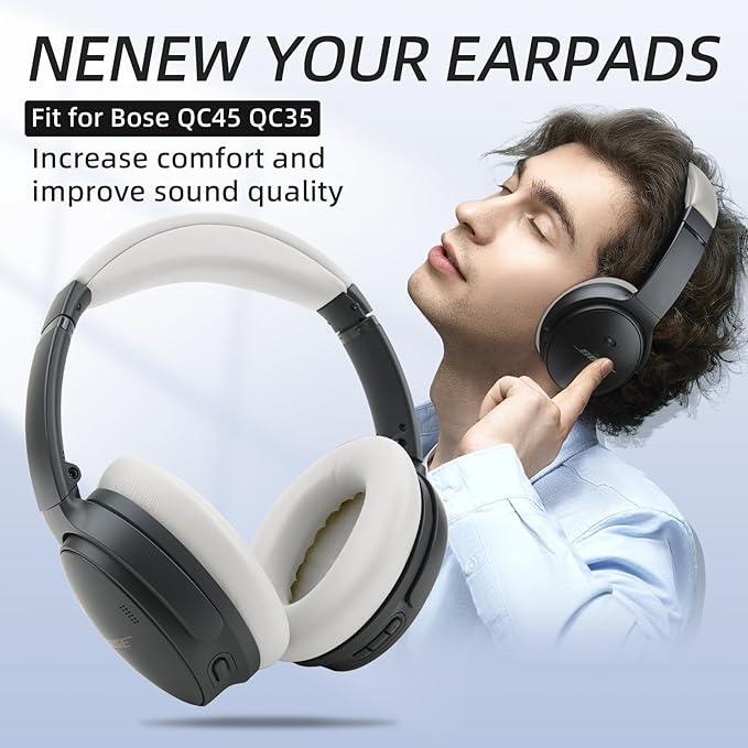 Replacement Earpads and Headband Pad Compatible with Bose QC35 QC45 Waterproof and Sweat-Resistant (Beige)