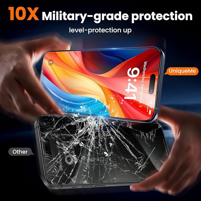 UniqueMe for iPhone 13 Screen Protector - [Military Grade Shatterproof & 9H+ Hardness] Screen Protector 13 Tempered Glass Full Coverage Protection, Easy Installation, 2 Packs