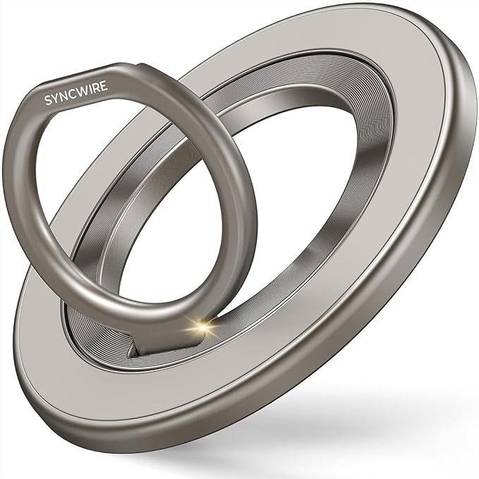 Syncwire Magnetic Phone Ring Holder for MagSafe, Magnetic Ring Holder Cell Phone Grip Stand Finger Ring Kickstand with Two-Sided Magnetic Compatible iPhone 16 Pro Max 15 14 13 12 Android - Titanium
