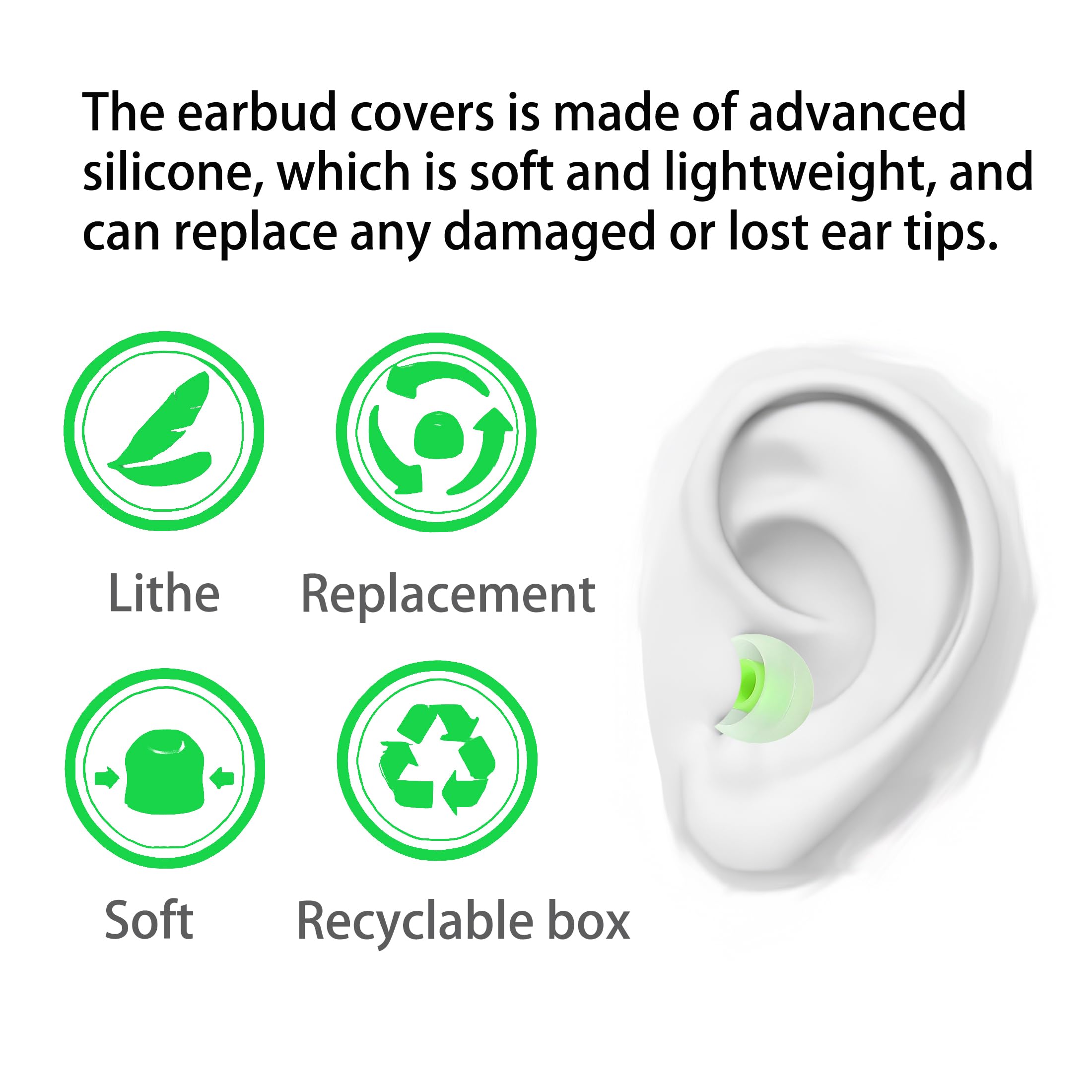 MQIMY Silicone Earbud Tips - S M L, Fit Most In-Ear Earbuds (Inner Hole 3.8mm - 5.1mm), 9 Pairs