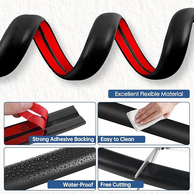 Floor Cord Cover for Wires on Floor Self Adhesive Cord Hider Floor Cable Management Wire Covers for Cords Protector Prevent Cable Trips Cord Cavity W 0.51" x H 0.31", Black, 3.3Ft