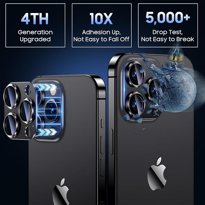 Uyiton Compatible with iPhone 15 Pro/iPhone 15 Pro Max Camera Lens Protector, [Not Easy to Break][Strong Adsorption][Case-Friendly] Metal Tempered Glass Rear Camera Screen Cover - Black, 2 Pack