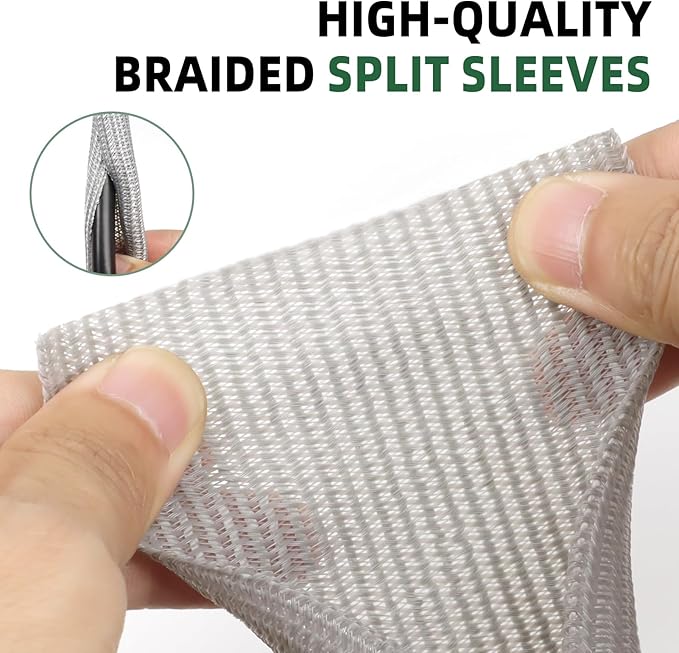 Split Wire Loom Tubing, Cable Protector Sleeve, Braided Cable Management for TV/Computer/Home Theater/Engine Bay, Cord Protectors from Pets No Chew (Grey, 3/8"-25ft)
