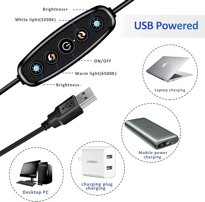 Video Conference Lighting Kit, Ring Light for Monitor Clip On,for Remote Working, Distance Learning,Zoom Call, Self Broadcasting and Live Streaming, Computer Laptop Video Conferencing