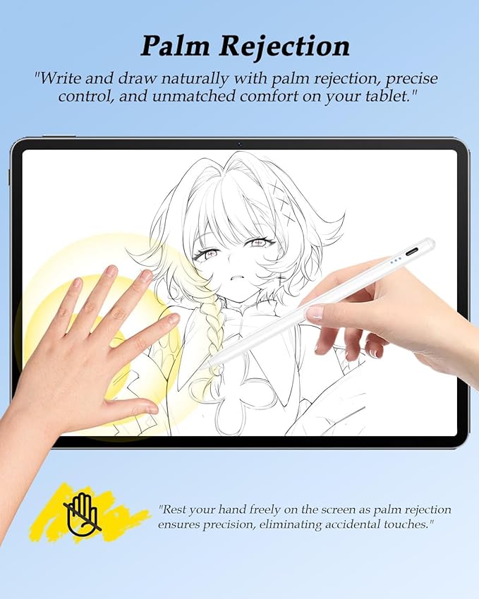 Stylus Pencil for Apple iPad 2018-2025 A16 11/10/9/8/7/6,iPad mini A17 Pro/6/5,iPad Air M3/M2 11"/13"/5/4/3,iPad Pro M4 13"/12.9"/11" USB-C Fast Charging Pencil,Pixel-Perfect Tilt Sensitivity