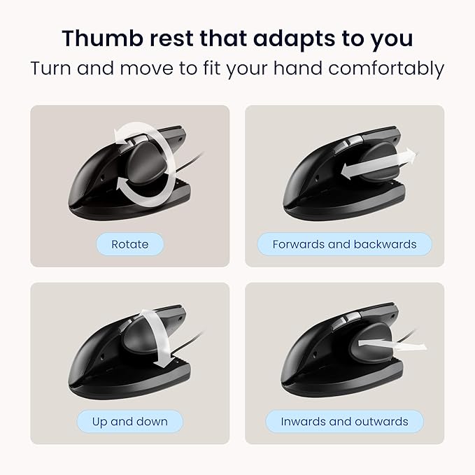 Contour Unimouse Ergonomic Vertical Mouse for Left Hand – Adjustable 35°-70° Angle, Customizable Thumb Rest, Wired, 6 Programmable Buttons, All Day Comfort and Pain Relief