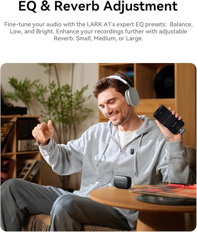 Hollyland Lark A1 Wireless Mini Microphone for iPhone & Android, 48kHz/24-bit, 3-Level Intelligent Noise Cancel, Microphone for YouTube, Podcast, Vlogging (White, 2TX + 2RX + Charging Case)